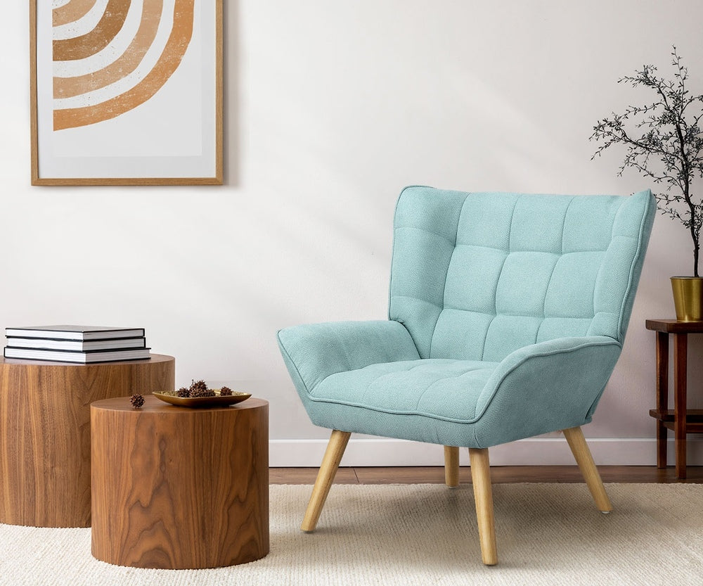 Oikiture 3x Armchair Sofa Lounge Fabric Upholstered Tub Blue-Armchair-PEROZ Accessories