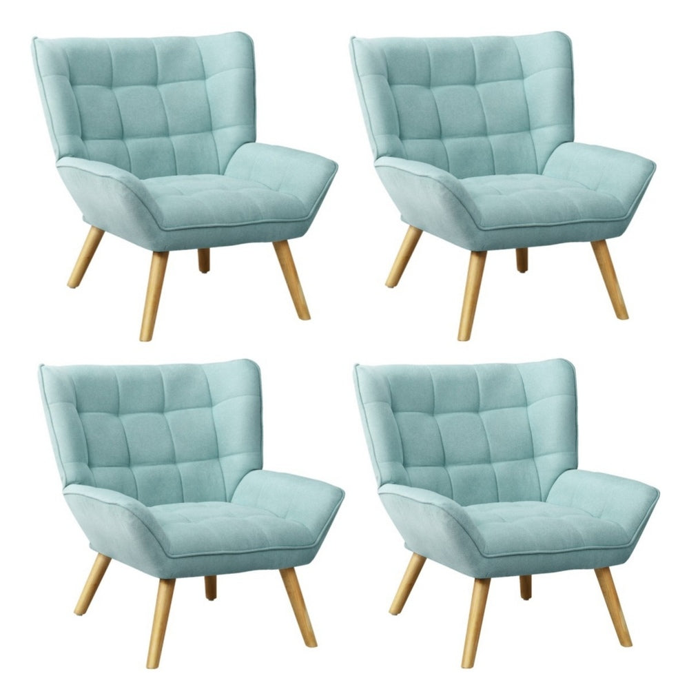 Oikiture 4x Armchair Sofa Lounge Fabric Upholstered Tub Blue-Armchair-PEROZ Accessories