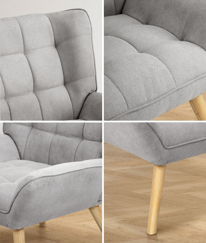 Oikiture Armchair Accent Chairs Sofa Lounge Fabric Upholstered Tub Chair Grey-Armchairs-PEROZ Accessories
