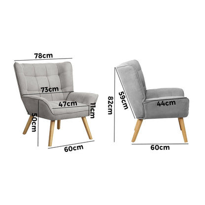 Oikiture 2x Armchair Sofa Lounge Fabric Upholstered Tub Grey-Armchair-PEROZ Accessories