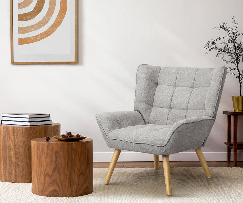 Oikiture 2x Armchair Sofa Lounge Fabric Upholstered Tub Grey-Armchair-PEROZ Accessories