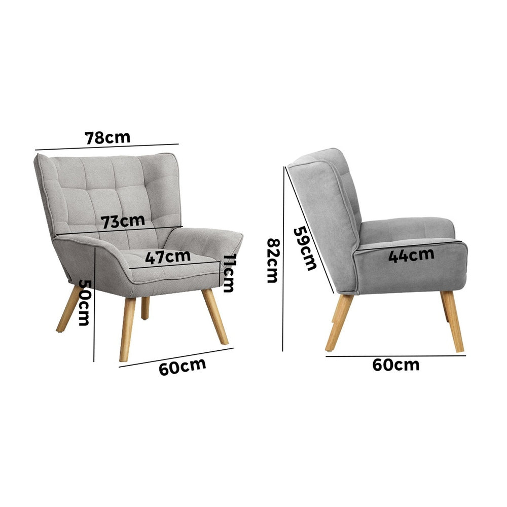 Oikiture 3x Armchair Sofa Lounge Fabric Upholstered Tub Grey-Armchair-PEROZ Accessories