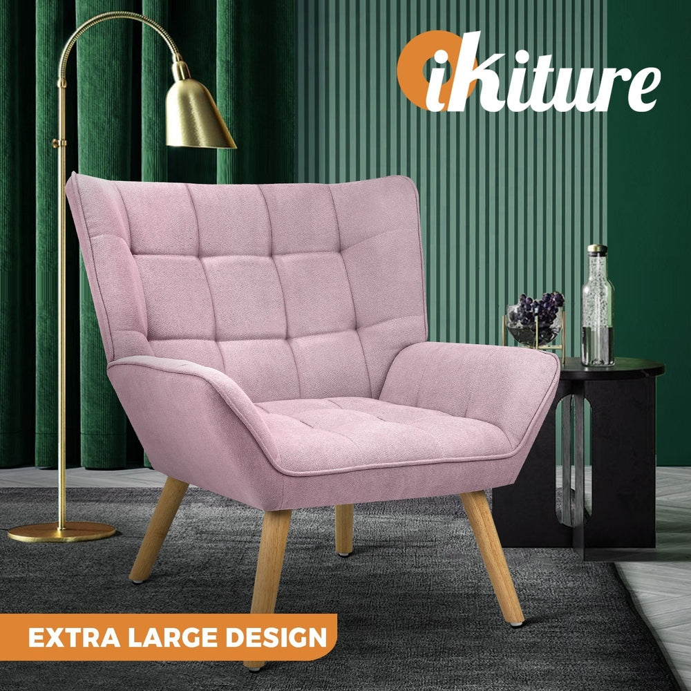 Oikiture Armchair Accent Chairs Sofa Lounge Fabric Upholstered Tub Chair Pink-Armchairs-PEROZ Accessories