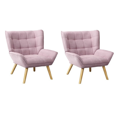 Oikiture 2x Armchair Sofa Lounge Fabric Upholstered Tub Pink-Armchair-PEROZ Accessories