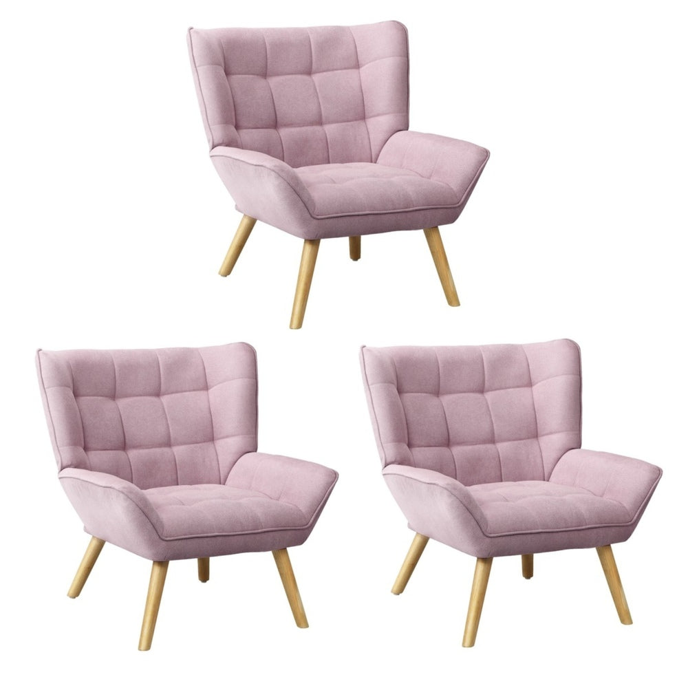 Oikiture 3x Armchair Sofa Lounge Fabric Upholstered Tub Pink-Armchair-PEROZ Accessories