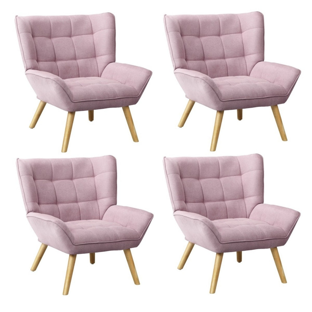 Oikiture 4x Armchair Sofa Lounge Fabric Upholstered Tub Pink-Armchair-PEROZ Accessories