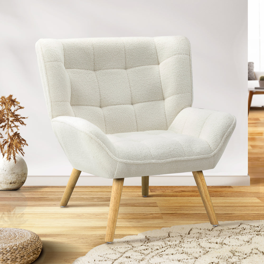 Oikiture Armchair Sofa Lounge Sherpa Upholstered White-Armchairs-PEROZ Accessories
