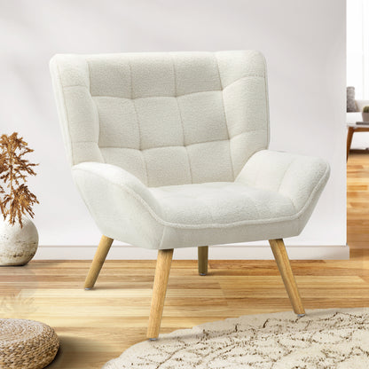 Oikiture Armchair Sofa Lounge Sherpa Upholstered White-Armchairs-PEROZ Accessories