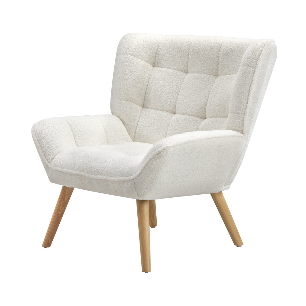 Oikiture Armchair Sofa Lounge Sherpa Upholstered White-Armchairs-PEROZ Accessories