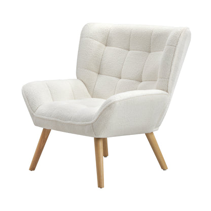 Oikiture Armchair Sofa Lounge Sherpa Upholstered White-Armchairs-PEROZ Accessories