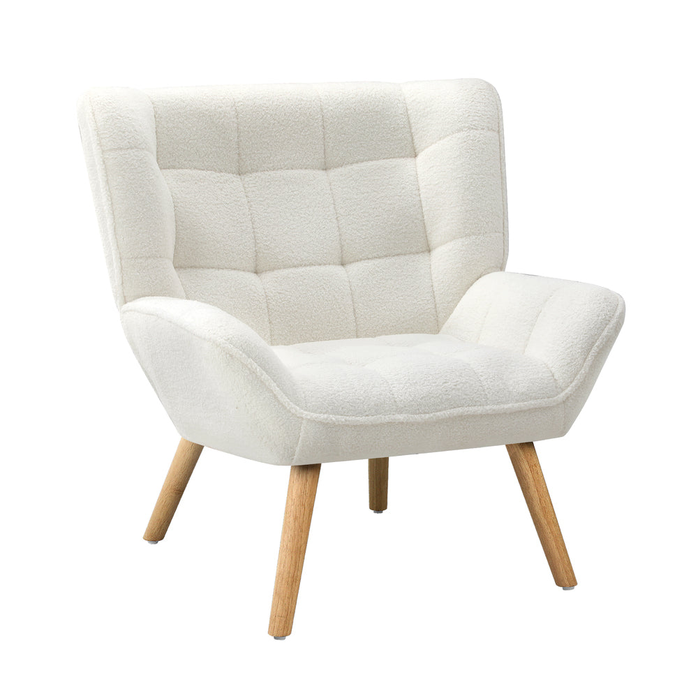 Oikiture 2x Armchair Sofa Lounge Sherpa Upholstered Tub White-Armchair-PEROZ Accessories