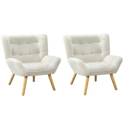 Oikiture 2x Armchair Sofa Lounge Sherpa Upholstered Tub White-Armchair-PEROZ Accessories