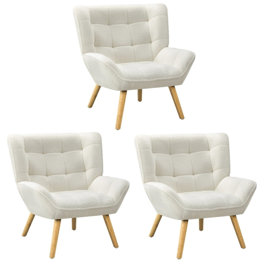 Oikiture 3x Armchair Sofa Lounge Sherpa Upholstered Tub White-Armchair-PEROZ Accessories