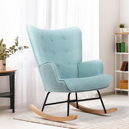 Oikiture Rocking Chair Nursing Armchair Velvet Accent Chairs Upholstered Blue-Armchairs-PEROZ Accessories
