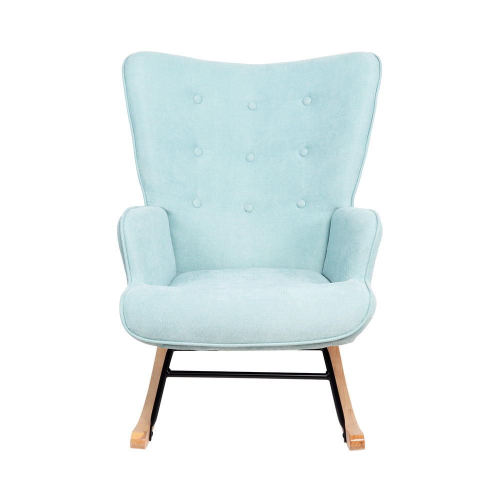 Oikiture Rocking Chair Nursing Armchair Velvet Accent Chairs Upholstered Blue-Armchairs-PEROZ Accessories