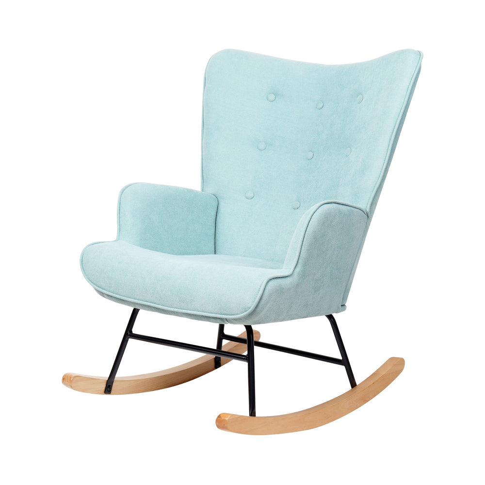 Oikiture Rocking Chair Nursing Armchair Velvet Accent Chairs Upholstered Blue-Armchairs-PEROZ Accessories
