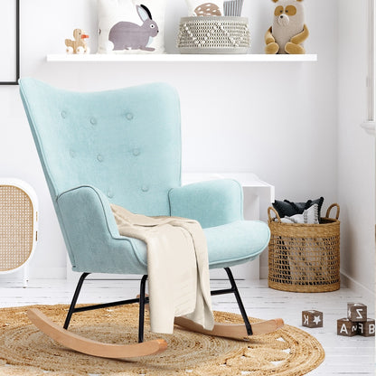 Oikiture Rocking Chair Nursing Armchair Velvet Accent Chairs Upholstered Blue-Armchairs-PEROZ Accessories