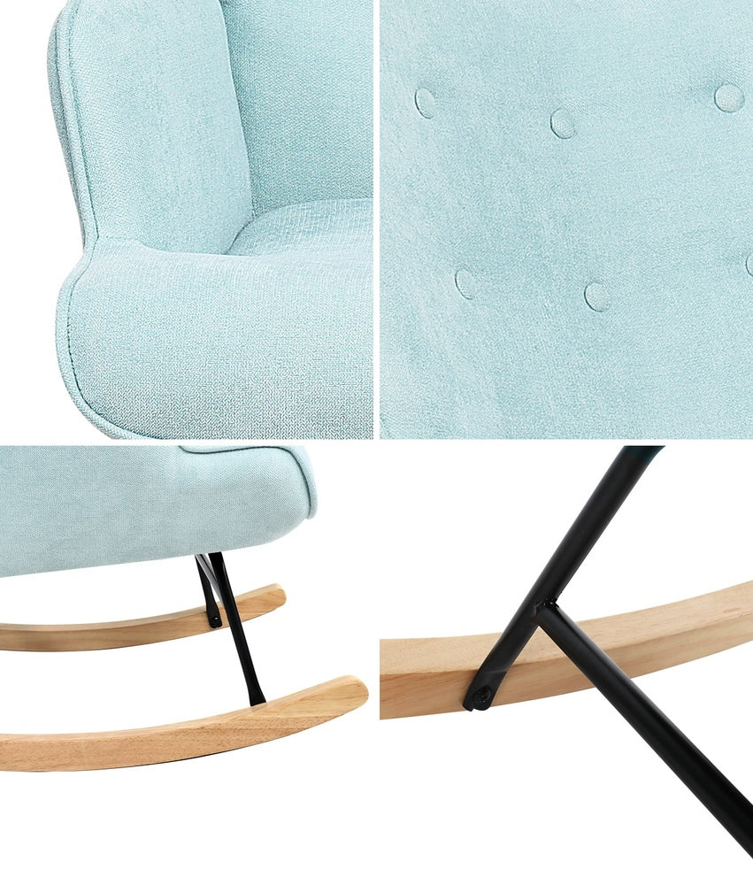 Oikiture Rocking Chair Nursing Armchair Velvet Accent Chairs Upholstered Blue-Armchairs-PEROZ Accessories