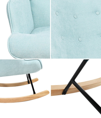 Oikiture Rocking Chair Nursing Armchair Velvet Accent Chairs Upholstered Blue-Armchairs-PEROZ Accessories