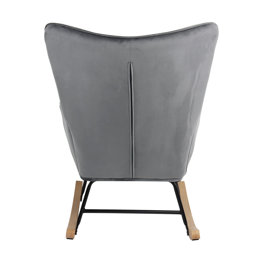 Oikiture Rocking Chair Armchair Velvet Accent Chairs Fabric Upholstered Grey-Armchairs-PEROZ Accessories