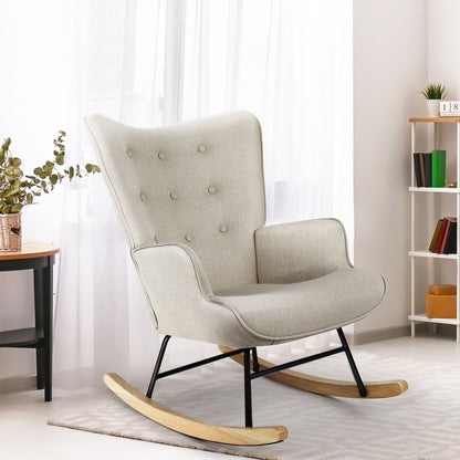 Oikiture Rocking Chair Nursing Armchair Velvet Accent Chairs Upholstered Beige-Armchairs-PEROZ Accessories