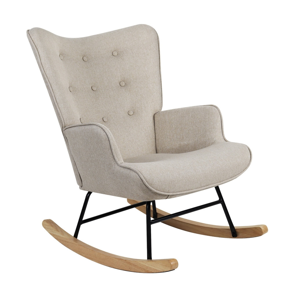 Oikiture Rocking Chair Nursing Armchair Velvet Accent Chairs Upholstered Beige-Armchairs-PEROZ Accessories
