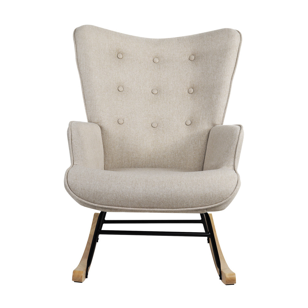 Oikiture Rocking Chair Nursing Armchair Velvet Accent Chairs Upholstered Beige-Armchairs-PEROZ Accessories