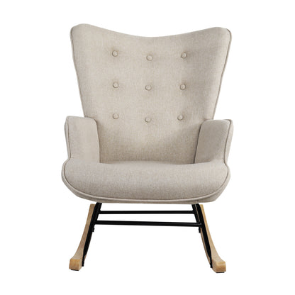 Oikiture Rocking Chair Nursing Armchair Velvet Accent Chairs Upholstered Beige-Armchairs-PEROZ Accessories