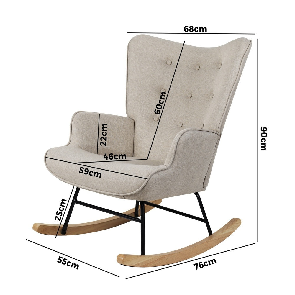 Oikiture Rocking Chair Nursing Armchair Velvet Accent Chairs Upholstered Beige-Armchairs-PEROZ Accessories