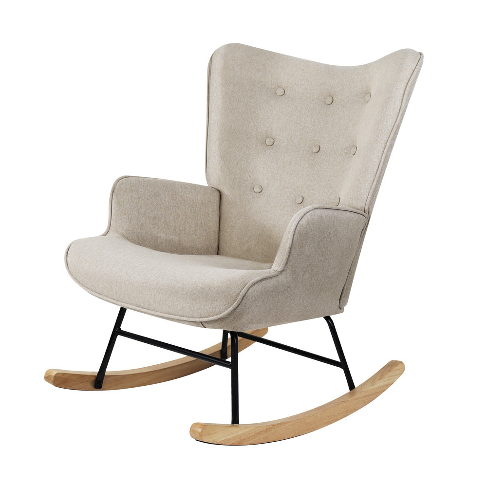 Oikiture Rocking Chair Nursing Armchair Velvet Accent Chairs Upholstered Beige-Armchairs-PEROZ Accessories