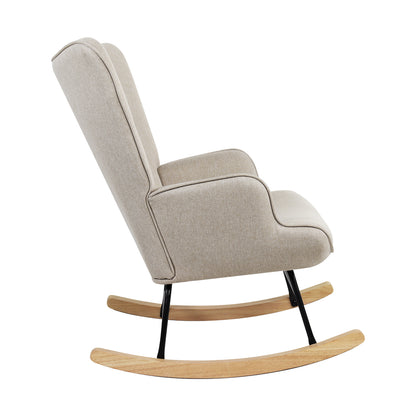 Oikiture Rocking Chair Nursing Armchair Velvet Accent Chairs Upholstered Beige-Armchairs-PEROZ Accessories