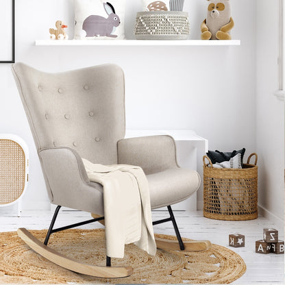 Oikiture Rocking Chair Nursing Armchair Velvet Accent Chairs Upholstered Beige-Armchairs-PEROZ Accessories