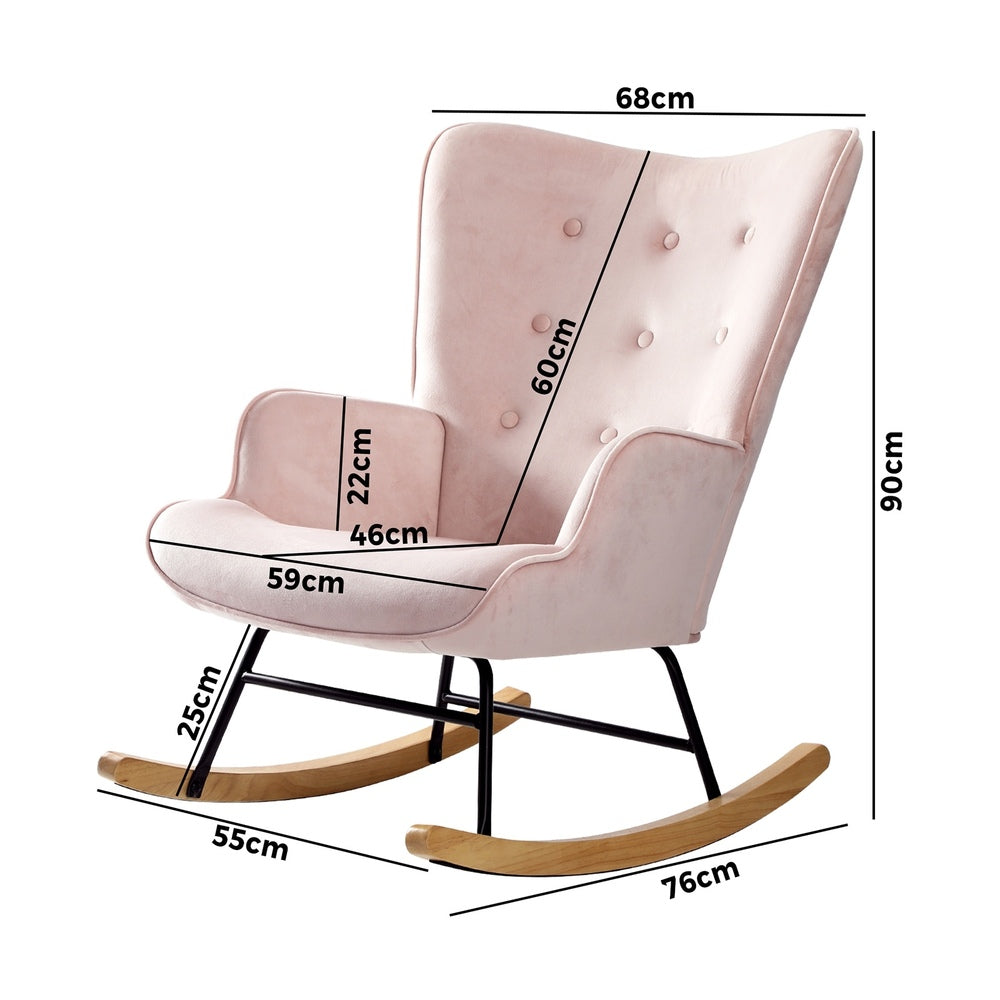Oikiture Rocking Chair Nursing Armchair Velvet Accent Chairs Upholstered Pink-Armchairs-PEROZ Accessories