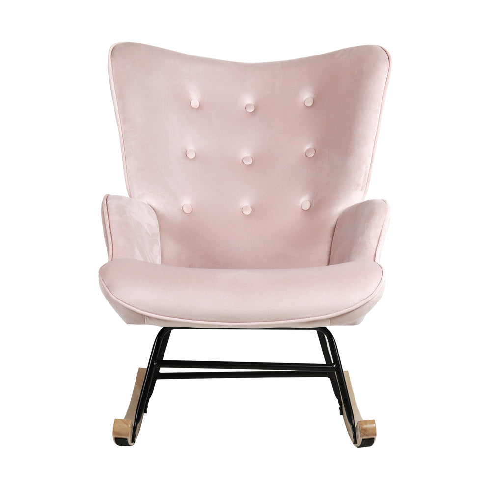 Oikiture Rocking Chair Nursing Armchair Velvet Accent Upholstered Pink-Armchair-PEROZ Accessories