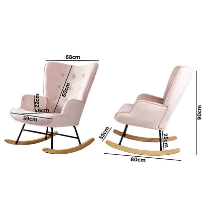 Oikiture Rocking Chair Nursing Armchair Velvet Accent Upholstered Pink-Armchair-PEROZ Accessories