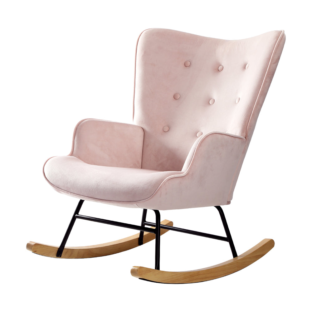 Oikiture Rocking Chair Nursing Armchair Velvet Accent Upholstered Pink-Armchair-PEROZ Accessories