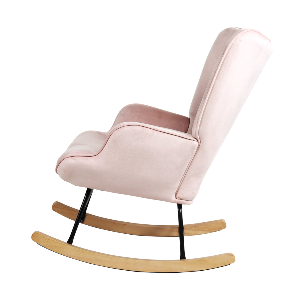 Oikiture Rocking Chair Nursing Armchair Velvet Accent Upholstered Pink-Armchair-PEROZ Accessories