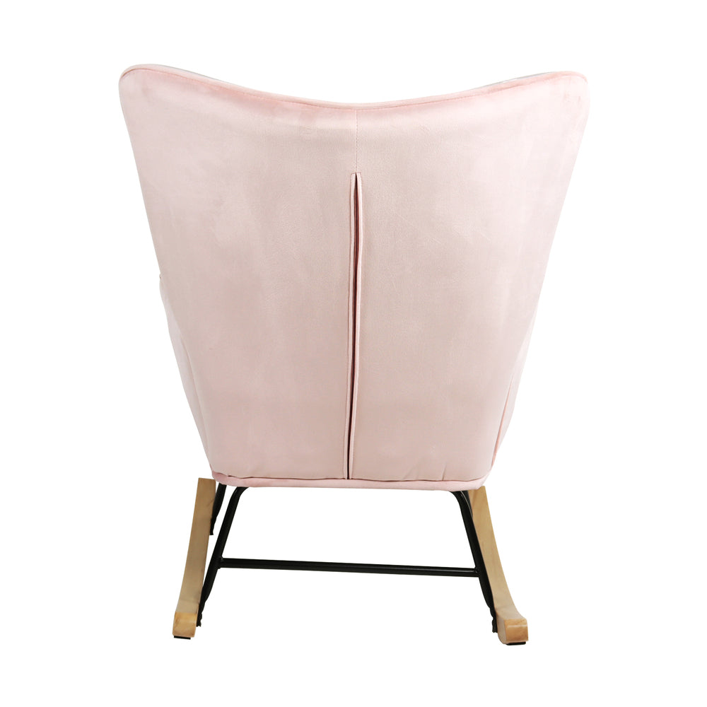 Oikiture Rocking Chair Nursing Armchair Velvet Accent Upholstered Pink-Armchair-PEROZ Accessories