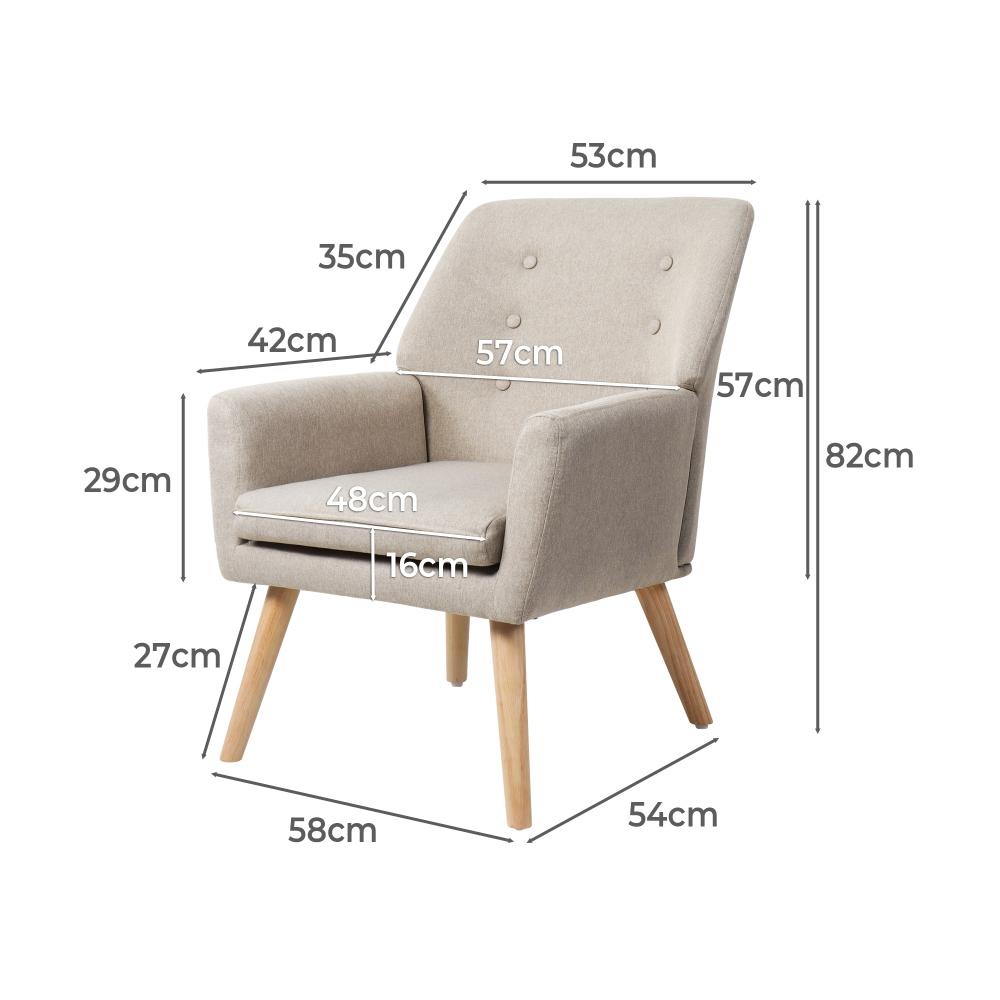 Oikiture Armchair Lounge Chair Linen Accent Armchairs Tub Chairs Sofa Beige-Armchairs-PEROZ Accessories