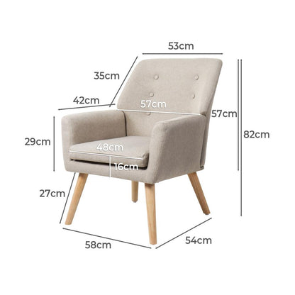 Oikiture Armchair Lounge Chair Linen Accent Armchairs Tub Chairs Sofa Beige-Armchairs-PEROZ Accessories
