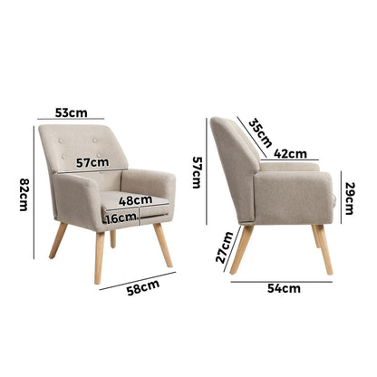 Oikiture 2x Armchair Lounge Chair Linen Tub Chairs Sofa Beige-Armchair-PEROZ Accessories