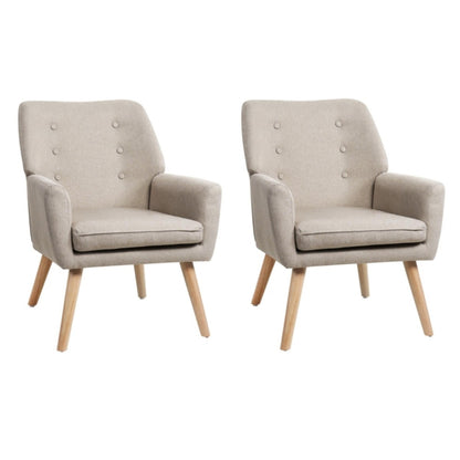 Oikiture 2x Armchair Lounge Chair Linen Tub Chairs Sofa Beige-Armchair-PEROZ Accessories
