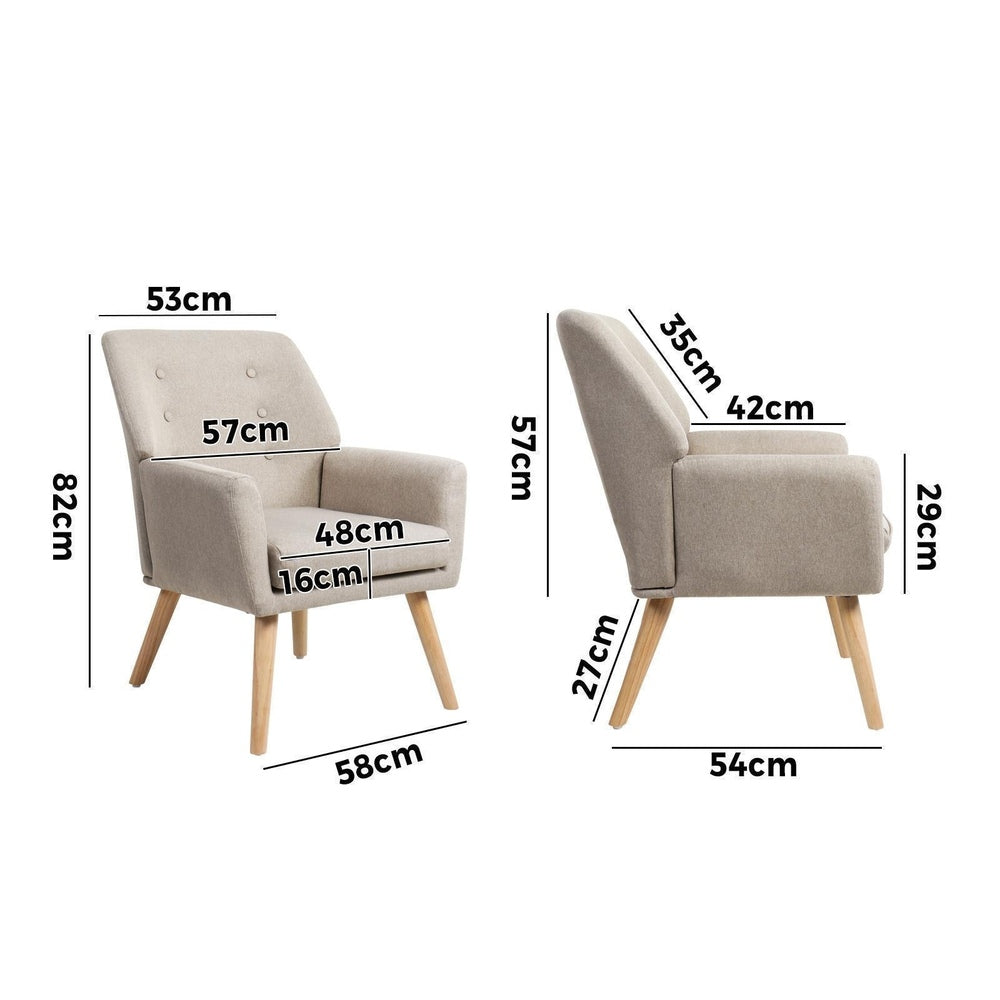 Oikiture 3x Armchair Lounge Chair Linen Tub Chairs Sofa Beige-Armchair-PEROZ Accessories