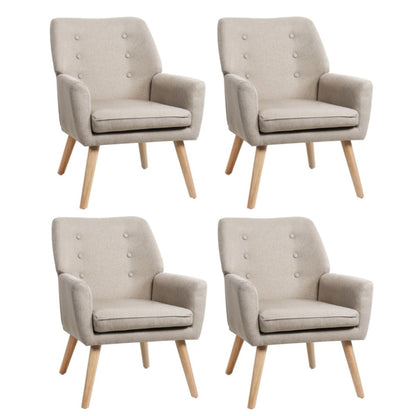 Oikiture 4x Armchair Lounge Chair Linen Tub Chairs Sofa Beige-Armchair-PEROZ Accessories