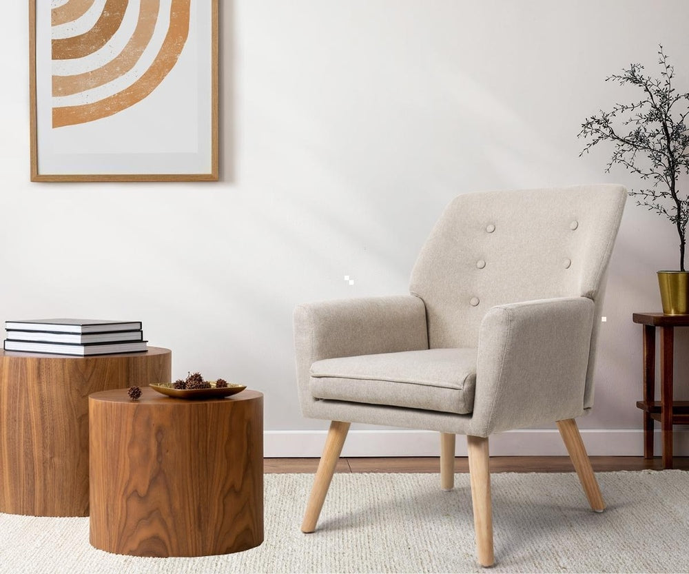 Oikiture 4x Armchair Lounge Chair Linen Tub Chairs Sofa Beige-Armchair-PEROZ Accessories