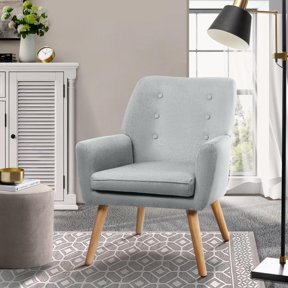 Oikiture Armchair Lounge Chair Linen Accent Armchairs Tub Chairs Sofa Grey-Armchairs-PEROZ Accessories