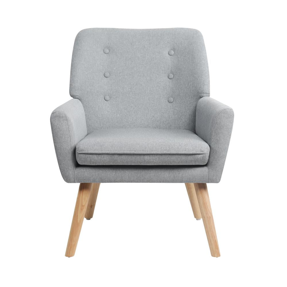 Oikiture Armchair Lounge Chair Linen Accent Armchairs Tub Chairs Sofa Grey-Armchairs-PEROZ Accessories
