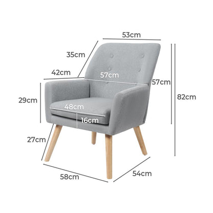 Oikiture Armchair Lounge Chair Linen Accent Armchairs Tub Chairs Sofa Grey-Armchairs-PEROZ Accessories