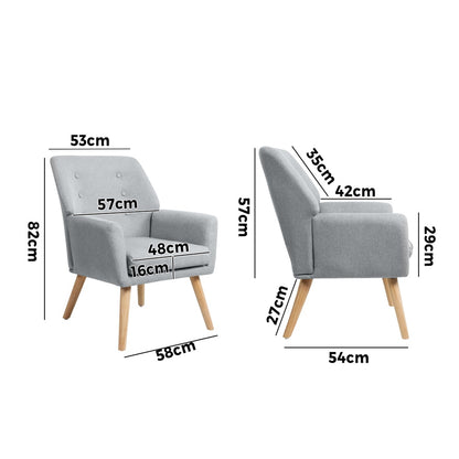 Oikiture Armchair Lounge Chair Linen Accent Armchairs Tub Chairs Sofa Grey-Armchairs-PEROZ Accessories