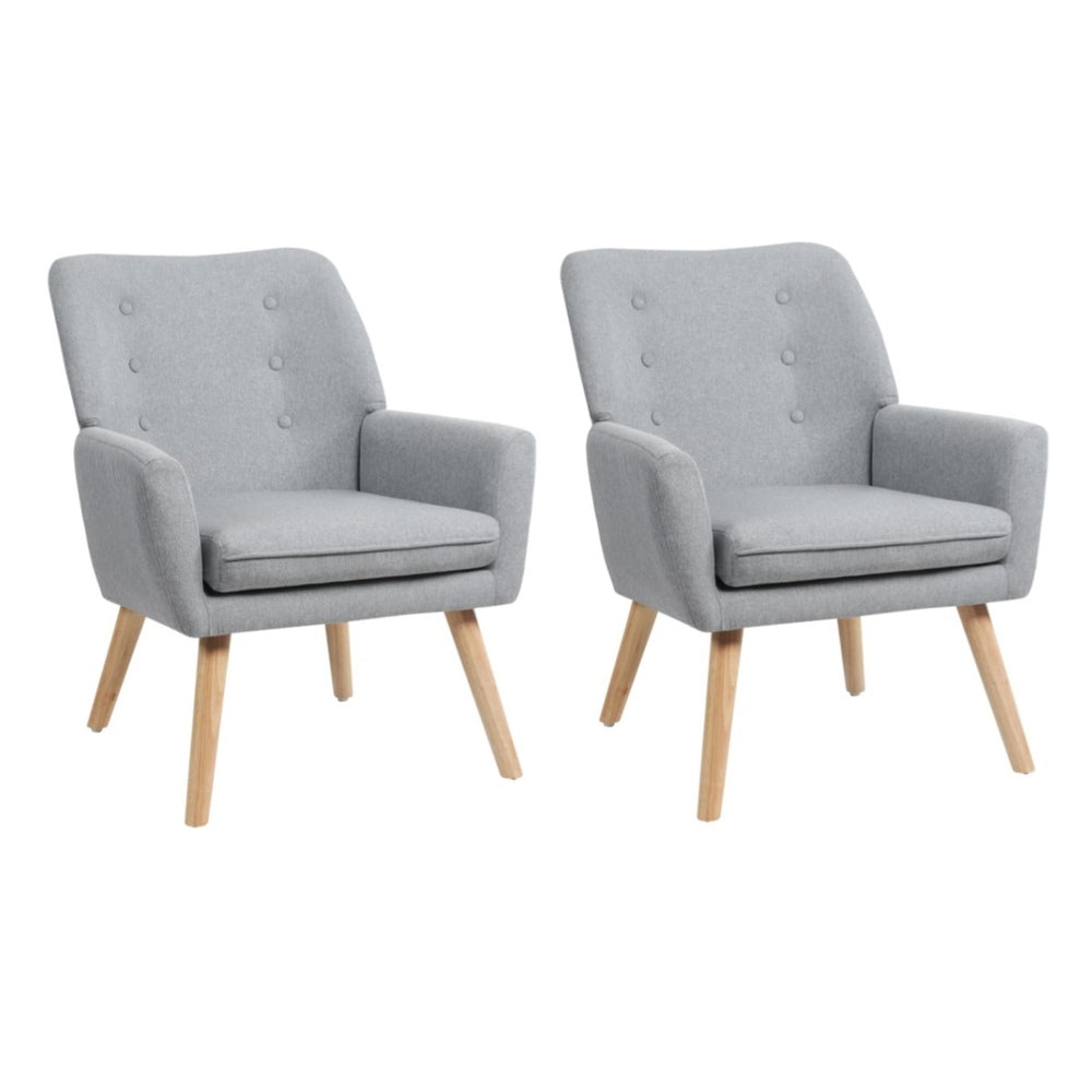 Oikiture 2x Armchair Lounge Chair Linen Tub Chairs Sofa Grey-Armchair-PEROZ Accessories
